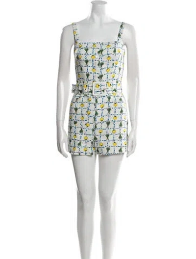 Pre-owned Staud Linen Printed Romper In Multi