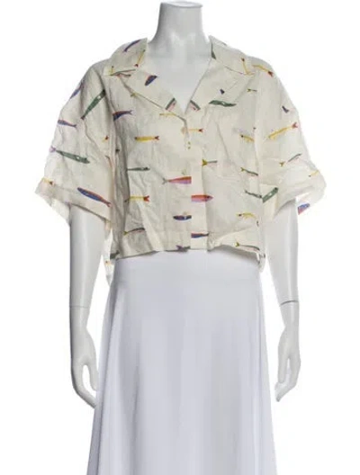 Pre-owned Staud Linen Printed Top In Neutral