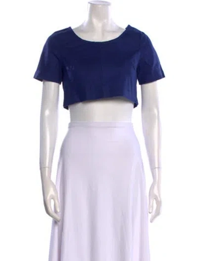 Pre-owned Staud Linen Scoop Neck Crop Top In Blue
