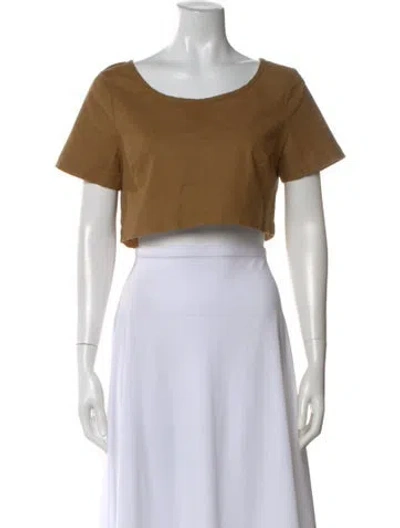 Pre-owned Staud Linen Scoop Neck Crop Top In Brown