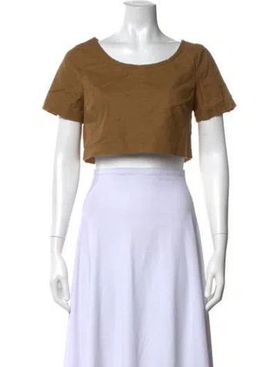 Pre-owned Staud Linen Scoop Neck Crop Top In Brown