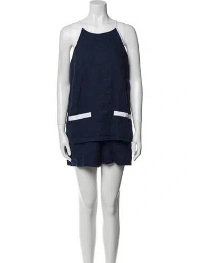 Pre-owned Staud Linen Scoop Neck Romper In Blue