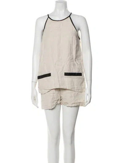 Pre-owned Staud Linen Scoop Neck Romper In Neutral