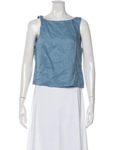 Pre-owned Staud Linen Scoop Neck Top In Blue