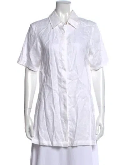 Pre-owned Staud Linen Short Sleeve Button-up Top In White