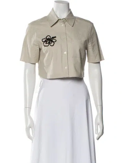 Pre-owned Staud Linen Short Sleeve Crop Top In Neutral