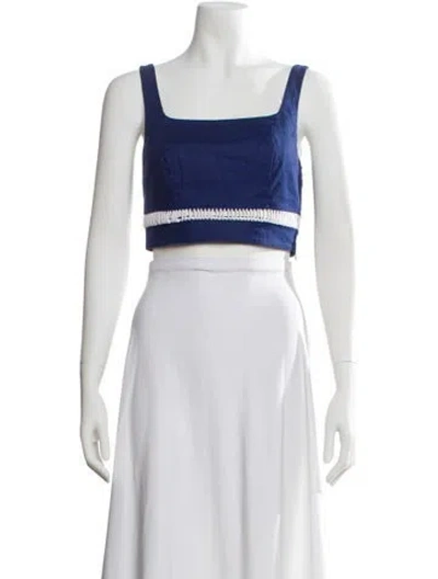 Pre-owned Staud Linen Square Neckline Crop Top In Blue