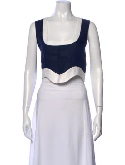 Pre-owned Staud Linen Square Neckline Crop Top In Blue