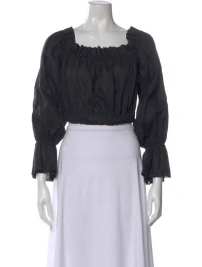 Pre-owned Staud Linen Square Neckline Crop Top In Gray