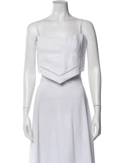 Pre-owned Staud Linen Square Neckline Crop Top In Neutral