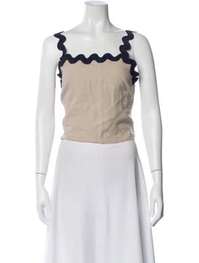 Pre-owned Staud Linen Square Neckline Crop Top In Neutral