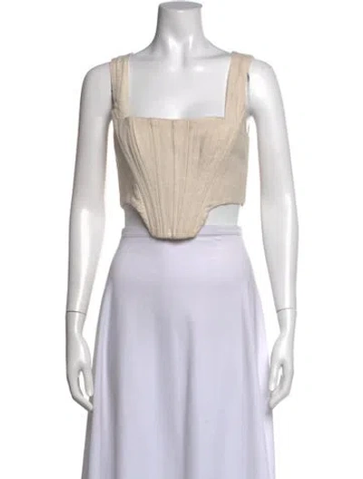 Pre-owned Staud Linen Square Neckline Crop Top In Neutral