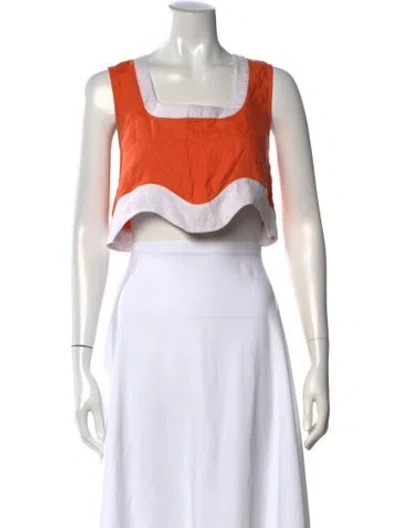 Pre-owned Staud Linen Square Neckline Crop Top In Orange