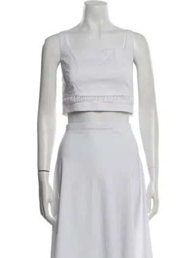 Pre-owned Staud Linen Square Neckline Crop Top In White