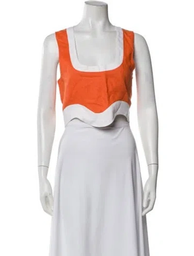 Pre-owned Staud Linen Square Neckline Crop Top In White