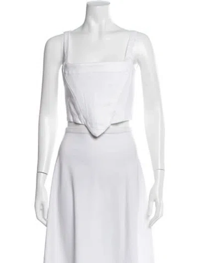 Pre-owned Staud Linen Square Neckline Crop Top In White