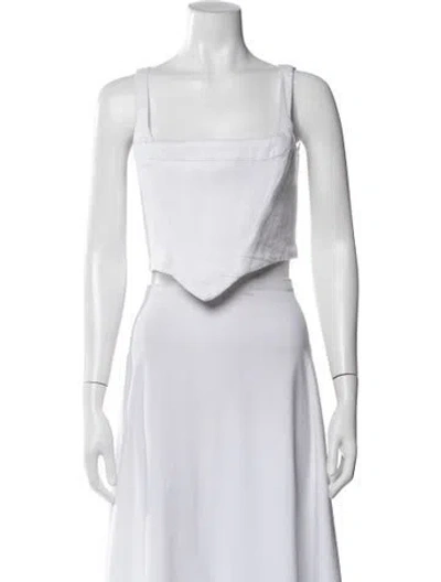 Pre-owned Staud Linen Square Neckline Crop Top In White