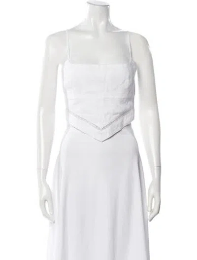 Pre-owned Staud Linen Square Neckline Crop Top In White