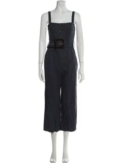 Pre-owned Staud Linen Square Neckline Jumpsuit In Blue
