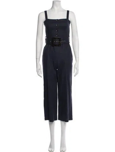 Pre-owned Staud Linen Square Neckline Jumpsuit In Blue
