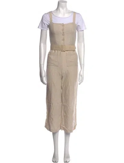 Pre-owned Staud Linen Square Neckline Jumpsuit In Neutral