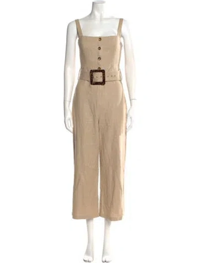 Pre-owned Staud Linen Square Neckline Jumpsuit In Neutral