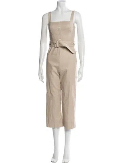 Pre-owned Staud Linen Square Neckline Jumpsuit In Neutral