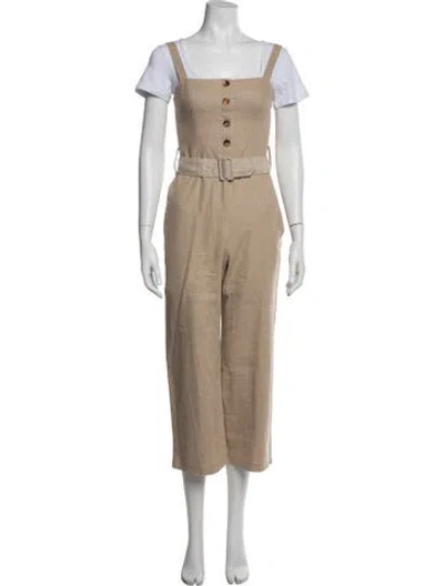 Pre-owned Staud Linen Square Neckline Jumpsuit In Neutral
