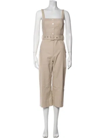 Pre-owned Staud Linen Square Neckline Jumpsuit In Neutrals