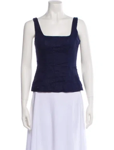 Pre-owned Staud Linen Square Neckline Top In Blue