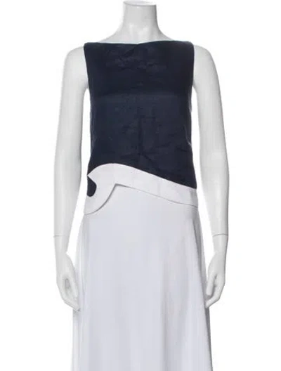 Pre-owned Staud Linen Square Neckline Top In Blue