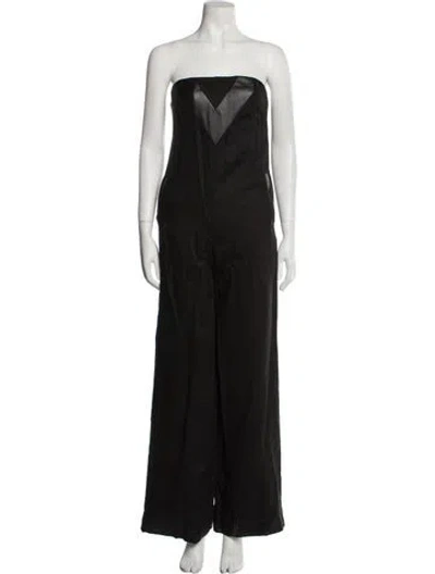 Pre-owned Staud Linen Strapless Jumpsuit In Black
