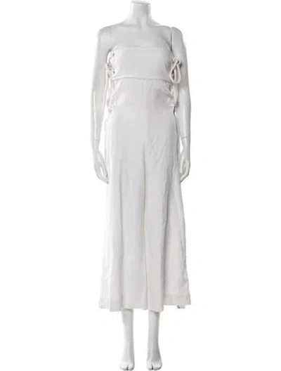 Pre-owned Staud Linen Strapless Jumpsuit In White