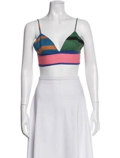 Pre-owned Staud Linen Striped Crop Top In Gray