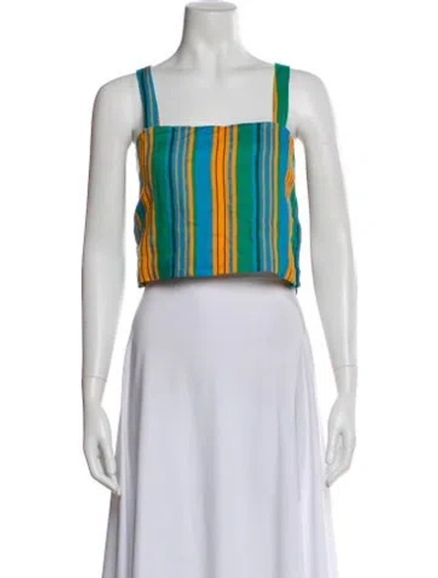 Pre-owned Staud Linen Striped Crop Top W/ Tags In Blue