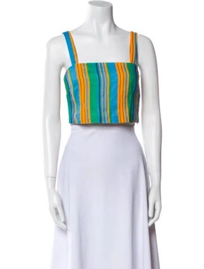 Pre-owned Staud Linen Striped Crop Top W/ Tags In Blue
