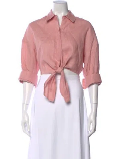 Pre-owned Staud Linen Three-quarter Sleeve Crop Top In Pink