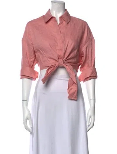Pre-owned Staud Linen Three-quarter Sleeve Crop Top W/ Tags In Orange