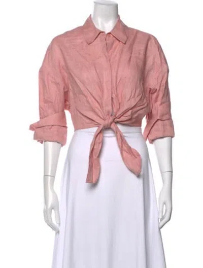 Pre-owned Staud Linen Three-quarter Sleeve Crop Top W/ Tags In Pink