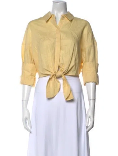 Pre-owned Staud Linen Three-quarter Sleeve Crop Top W/ Tags In Yellow