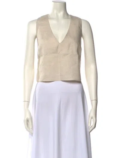 Pre-owned Staud Linen V-neck Crop Top In Neutral