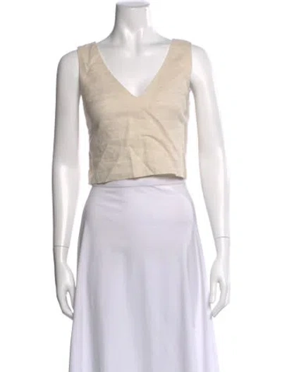 Pre-owned Staud Linen V-neck Crop Top In Neutral
