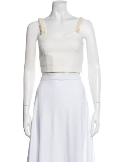 Pre-owned Staud Linen V-neck Crop Top In White