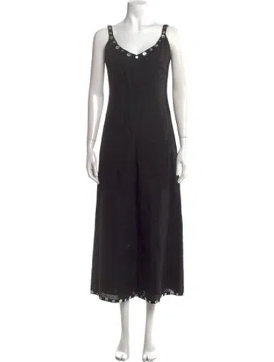 Pre-owned Staud Linen V-neck Jumpsuit In Black
