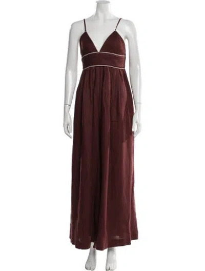 Pre-owned Staud Linen V-neck Jumpsuit In Brown