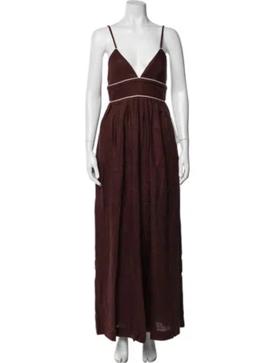 Pre-owned Staud Linen V-neck Jumpsuit In Brown
