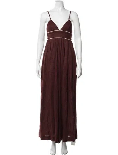 Pre-owned Staud Linen V-neck Jumpsuit In Burgundy