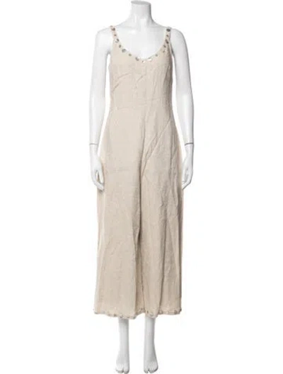 Pre-owned Staud Linen V-neck Jumpsuit In Neutrals