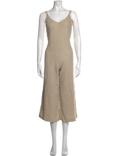 Pre-owned Staud Linen V-neck Jumpsuit In Neutrals