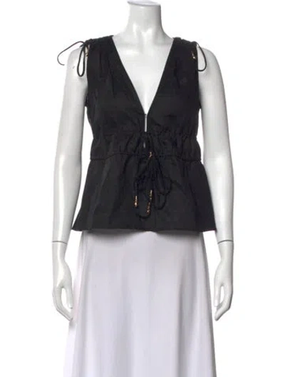 Pre-owned Staud Linen V-neck Top In Black